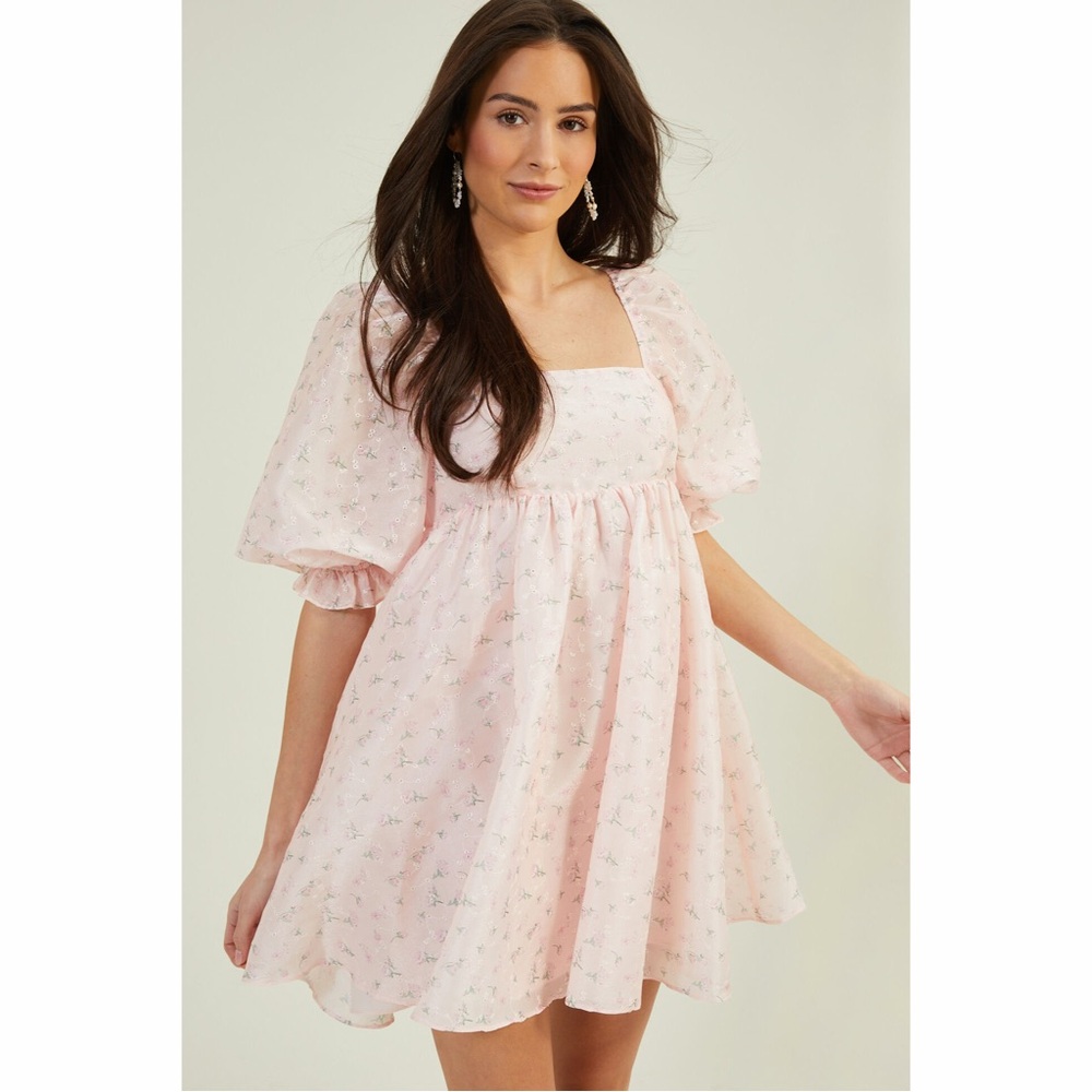 Smocked Babydoll Mini Dress - Light Pink